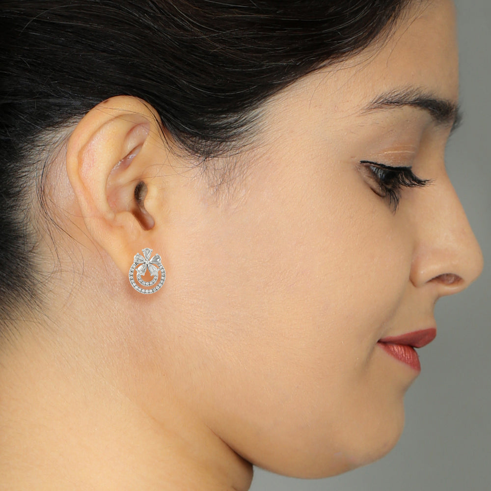 Natural Diamond Stud Earrings 18K White Gold Jewelry