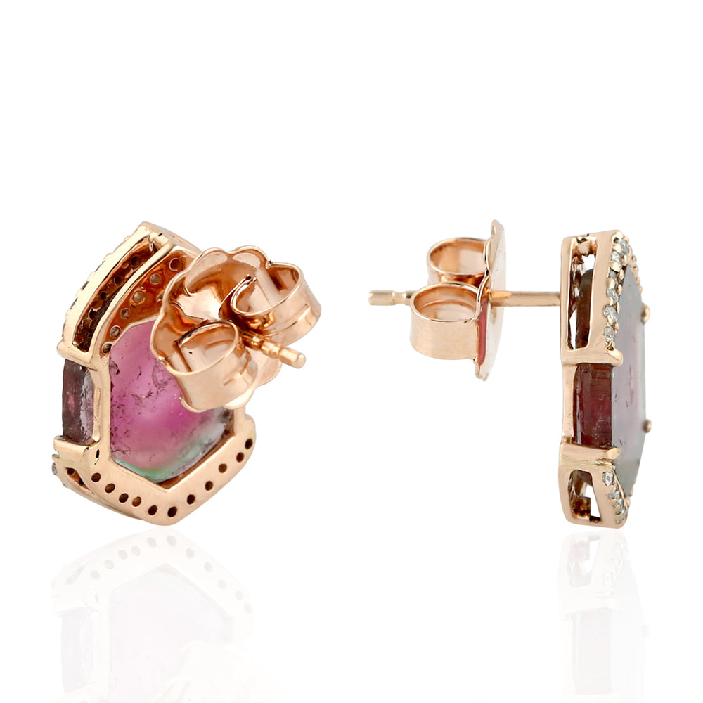 Tourmaline Stud Earrings 18k Rose Gold Diamond Jewelry
