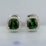 Natural Green Tourmaline Stud Earrings 18K White Gold Jewelry Gift
