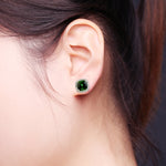 Natural Green Tourmaline Stud Earrings 18K White Gold Jewelry Gift