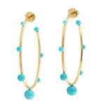 Natural Turquoise 18k Yellow Gold Hoop Earrings For Women