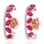 Natural Ruby Stud Earrings 18k Rose Gold Jewelry Gift
