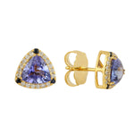 Trillion Blue Tanzanite Sapphire Diamond Stud Earrings 14k Yellow Gold