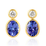 18kt Yellow Gold Tanzanite Natural Diamond Stud Earrings Women Gift Jewelry
