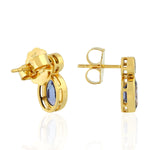 18kt Yellow Gold Tanzanite Natural Diamond Stud Earrings Women Gift Jewelry