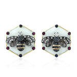 Natural Diamond Stud Earrings 18k Yellow Gold Ruby Sapphire Jewelry