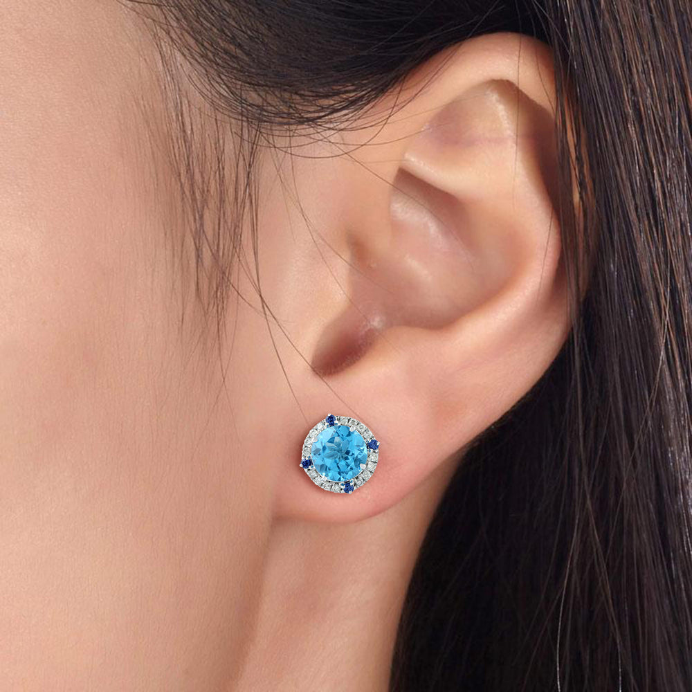 Sapphire Stud Earrings 18k White Gold Diamond Jewelry Gift