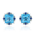Sapphire Stud Earrings 18k White Gold Diamond Gemstone Handmade Jewelry