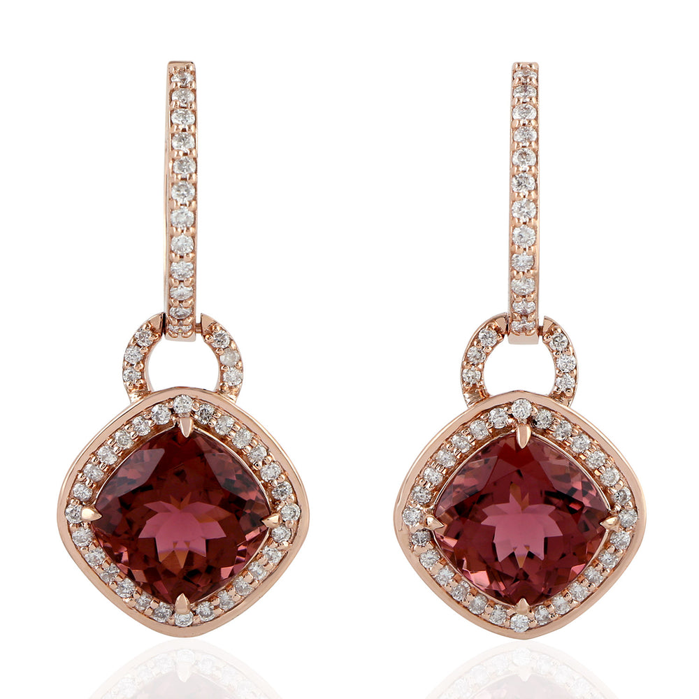 Tourmaline Drop/Dangle Earrings 18k Rose Gold Diamond Handmade Jewelry