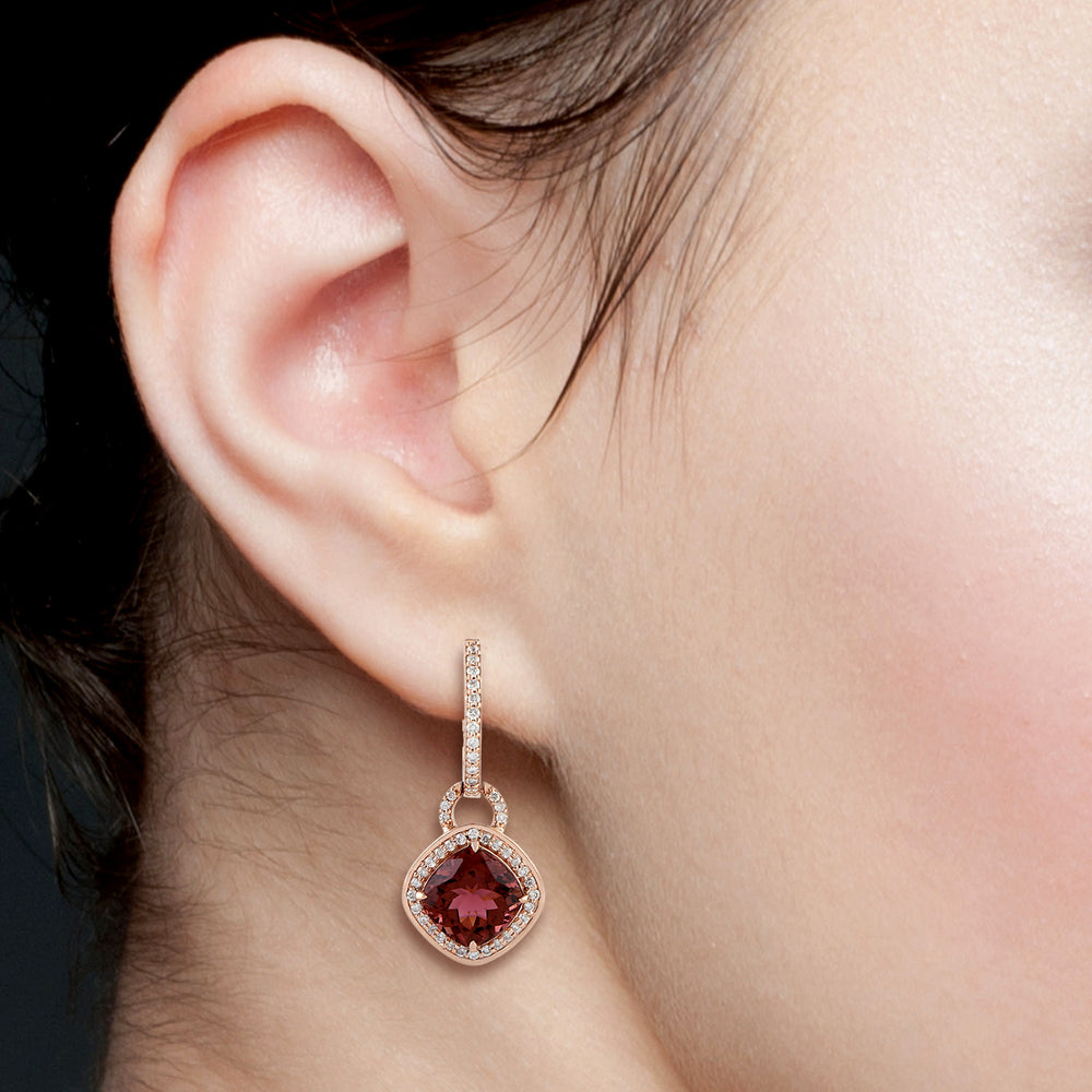 Tourmaline Drop/Dangle Earrings 18k Rose Gold Diamond Handmade Jewelry