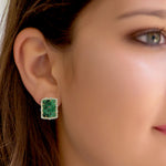Handcarved Jade 18k Yellow Gold Pave Diamond Designer Stud Earrings Antique Jewelry