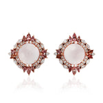 Quartz Stud Earrings 18k Rose Gold Diamond Gemstone Handmade Jewelry