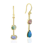 Doublet Opals Dangle Earrings 18k Yellow Gold Diamond Gemstone Jewelry