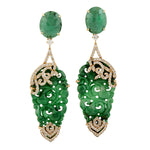 Jade Carving Diamond Dangle Earrings 18k Yellow Gold Handmade Jewelry