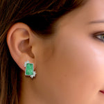 Carved Jade Marquise Cut Gemstone Designer Stud Earring Gift For Her In 18k White Gold