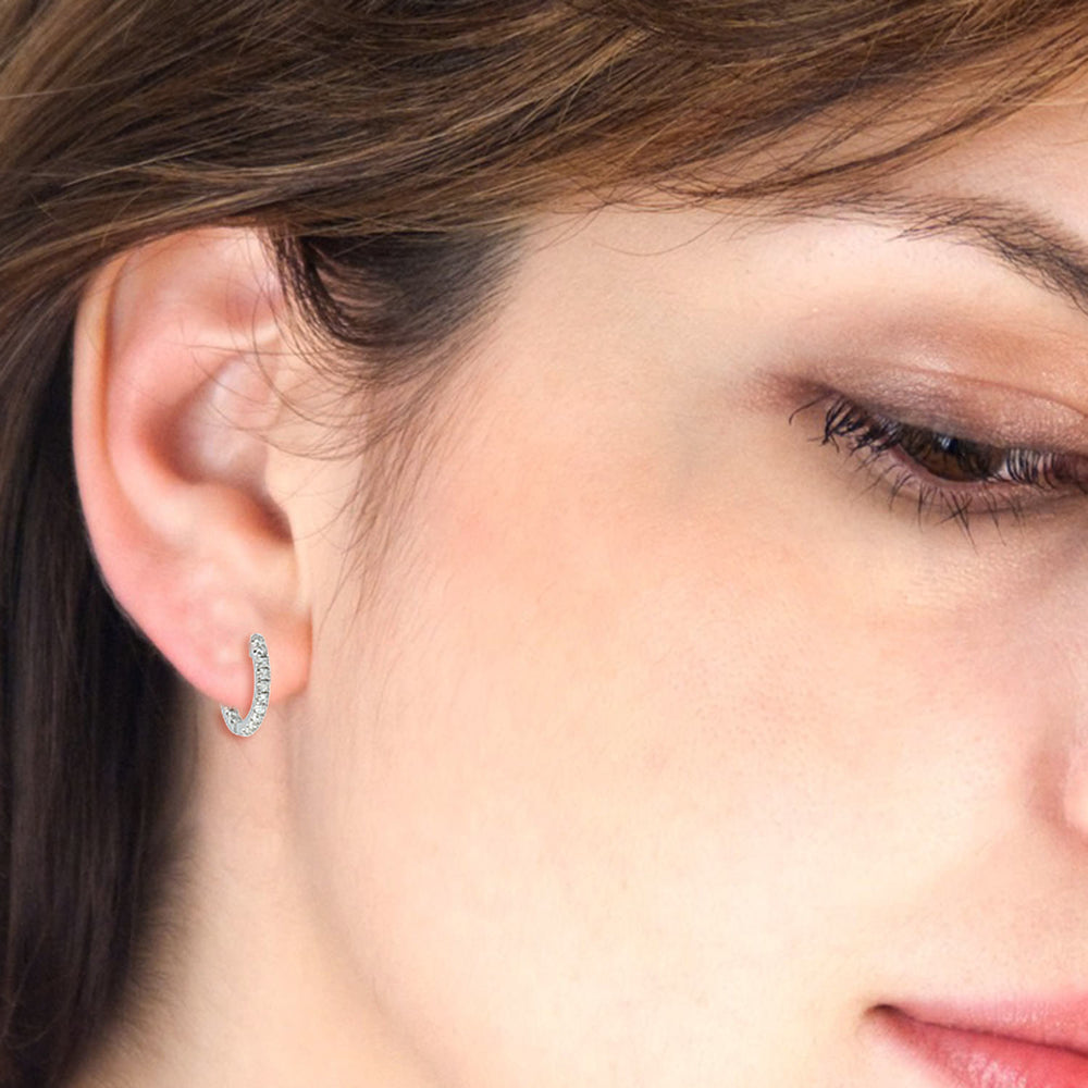 Diamond Hoop Earrings 10k White Gold Handmade Jewelry