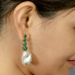 Emerald Drop/Dangle Earrings 18k Yellow Gold Pearl Handmade Jewelry