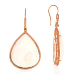 Faceted Moonstone Pave Diamond Fish Hook Danglers in 18k Rose Gold