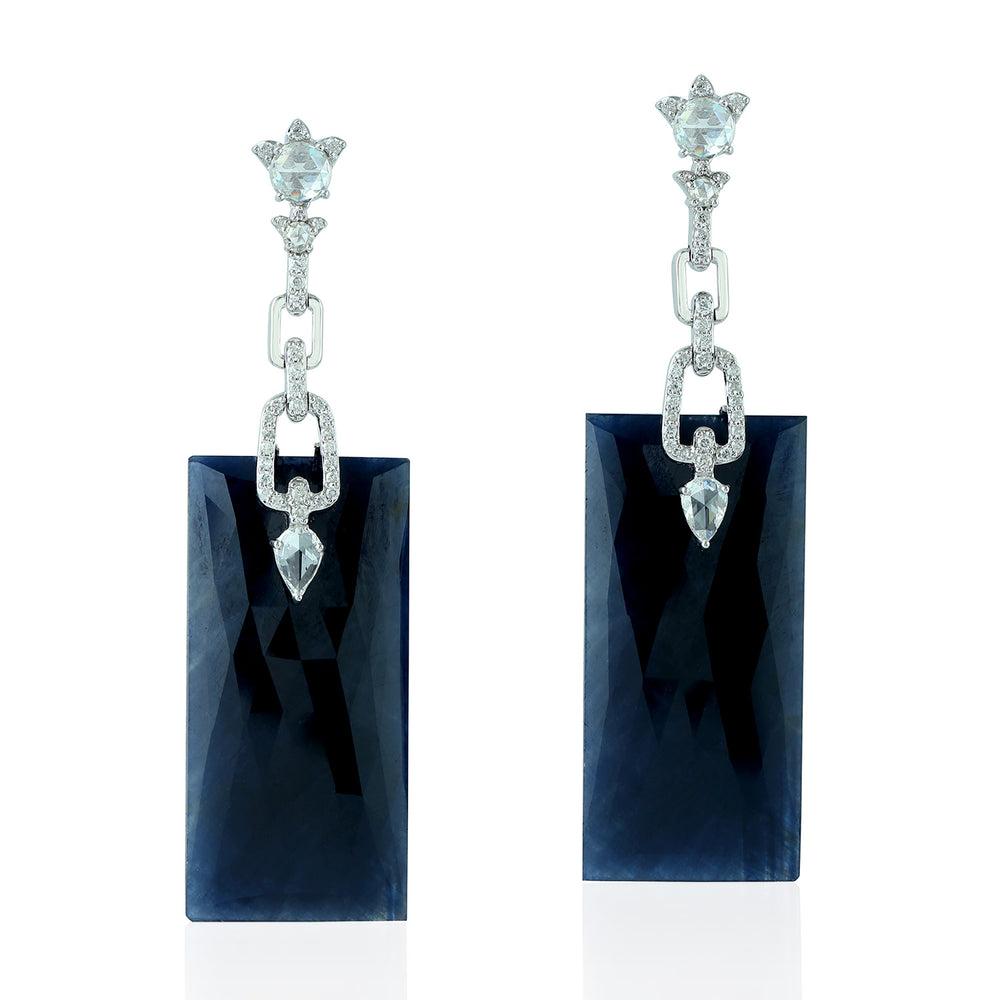 Sapphire Drop/Dangle Earrings 18k White Gold Diamond Handmade Jewelry
