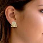 Diamond Stud Earrings 18k Yellow Gold Handmade Skull Jewelry