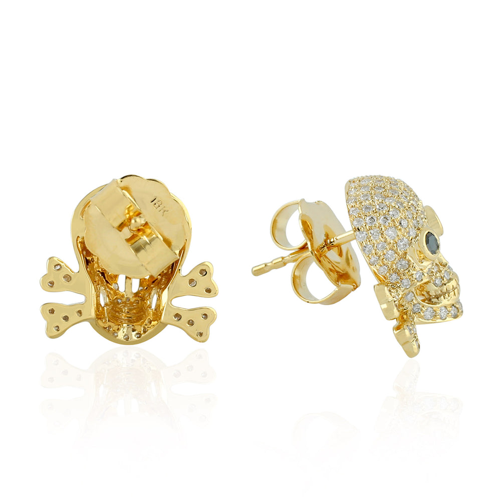 Diamond Stud Earrings 18k Yellow Gold Handmade Skull Jewelry