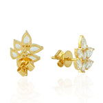 Diamond Leaf Stud Earrings 18k Yellow Gold Handmade Jewelry