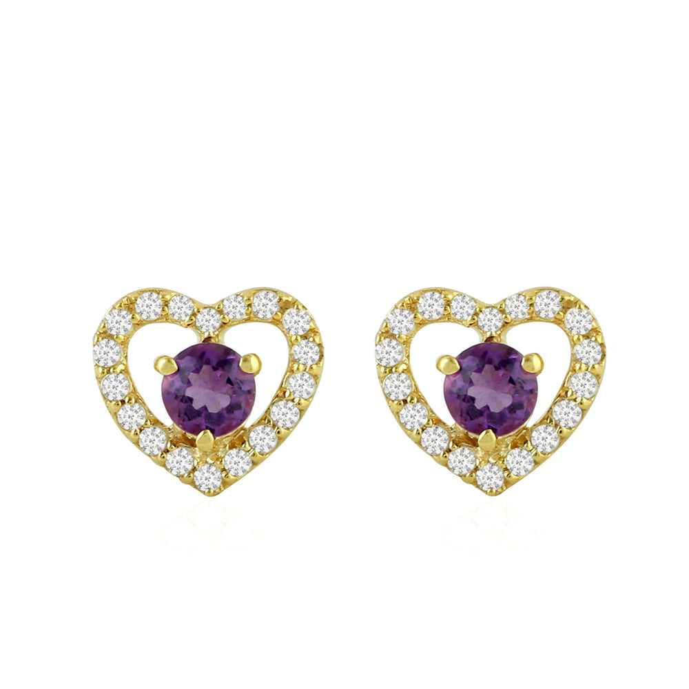 Amethyst Topaz Heart Stud Earrings 14k Yellow Gold Handmade Jewelry