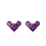 Amethyst Heart Stud Earrings 14k Yellow Gold Handmade Jewelry