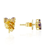 Amethyst Heart Stud Earrings 14k Yellow Gold Handmade Jewelry