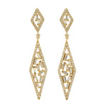 Baguette Diamond Dangle Earrings 18K Yellow Gold Jewelry