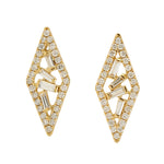 Baguette Diamond Stud Earrings 18K Yellow Gold Jewelry