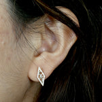 Baguette Diamond Stud Earrings 18K Yellow Gold Jewelry