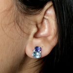 Natural Aquamarine Tanzanite Diamond 18k White Gold Stud Ear Jewelry
