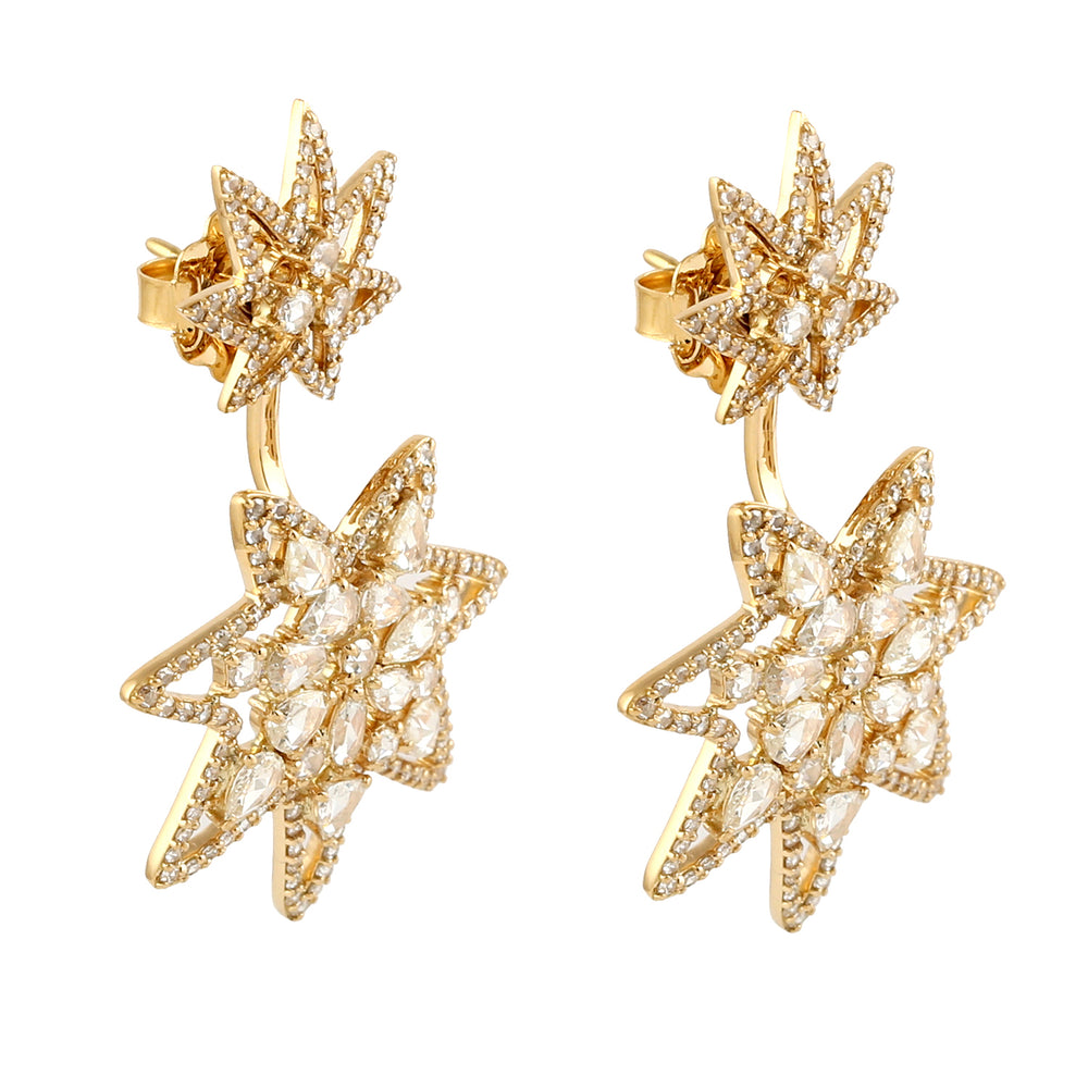 Diamond Ear Jacket Earrings 18K Yellow Gold Jewelry