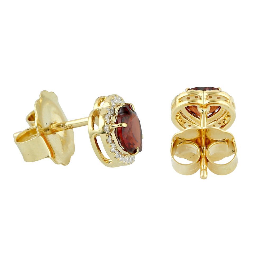 Natural Rhodolite Garnet Stud Earrings 14k Yellow Gold Diamond Jewelry