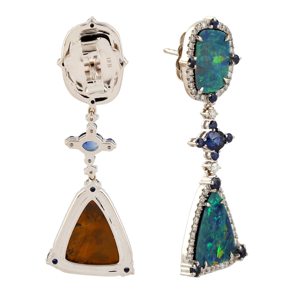 Opal Diamond Dangle Earrings 18K White Gold Jewelry