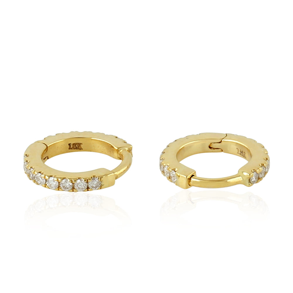 Natural Diamond Huggie Earrings in 18k Yellow Gold For Her