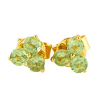 Natural Peridot Three Stone 10k Yellow Gold Stud Earrings