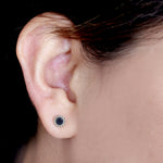 Natural Blue Sapphire Pave Diamond Mini Stud Earrings In 18k White Gold Jewelry