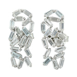 Baguette Diamond Cluster Design Stud Earrings In 925 Sterling Silver