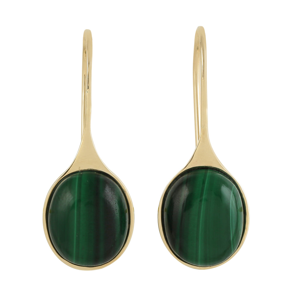 Malachite Ear Hook Earrings in Solid 14k Gold Jewelry'