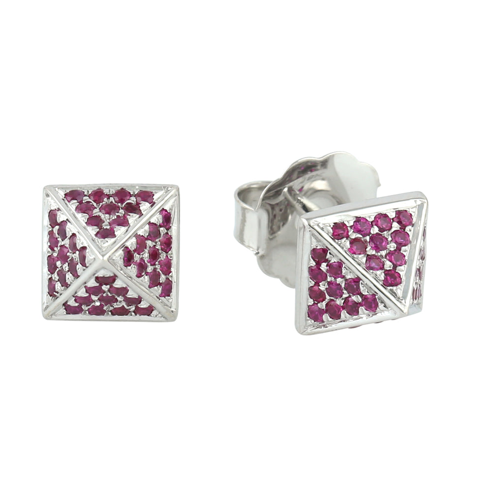 Natural Pave Ruby 18k White Gold Spuiiike Design Stud Earring For Gift