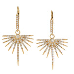 18k Yellow Gold Natural Pave Diamond Star Burst Design Hook Dangle Earrings Beautiful Jewelry Gift For Women