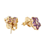 18k Yellow Gold Amethyst Flower Stud Earrings Fine Jewelry
