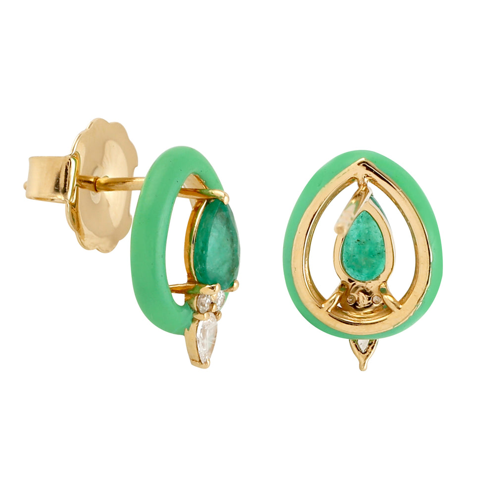 Natural Emerald Stud Earrings 18k Gold Diamond Jewelry For Women's