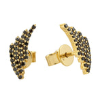 14k Yellow Gold Black Diamond Designer Stud Earrings Jewelry