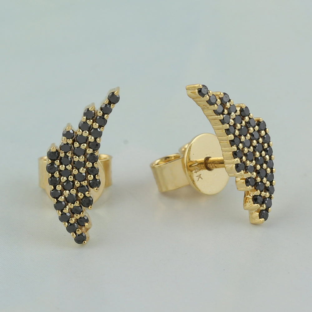 14k Yellow Gold Black Diamond Designer Stud Earrings Jewelry
