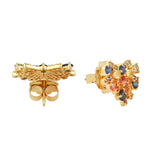 18k Yellow Gold Multi Sapphire Stud Earrings Handmade Jewelry