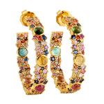 Beautiful Tourmaline & Sapphire Colorful Cluster Hoop Earrings in 18k Gold