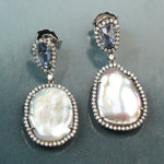14k Gold Sapphire Diamond Pearl Dangle Earrings Women's Jewelry